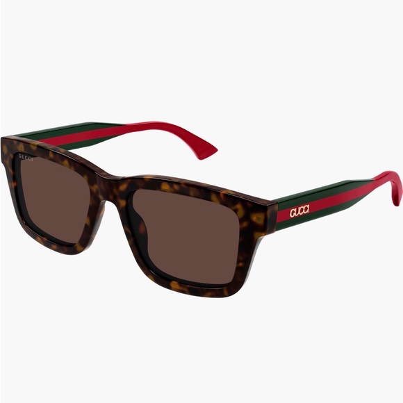 BRAND NEW Gucci Brown Tortoise Sunglasses with Red and Green Accents 53MM